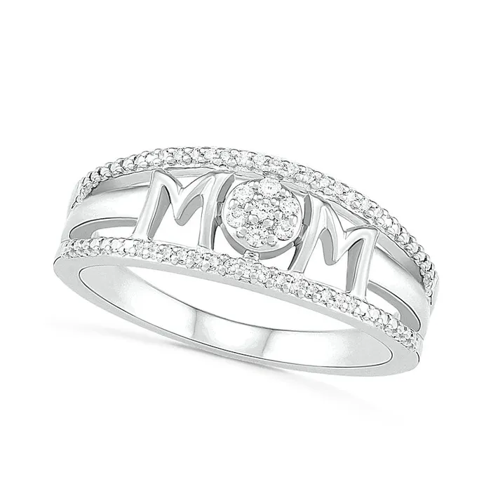 010 CT TW Natural Diamond MOM Double Row Ring in Sterling Silver Goldia Rings