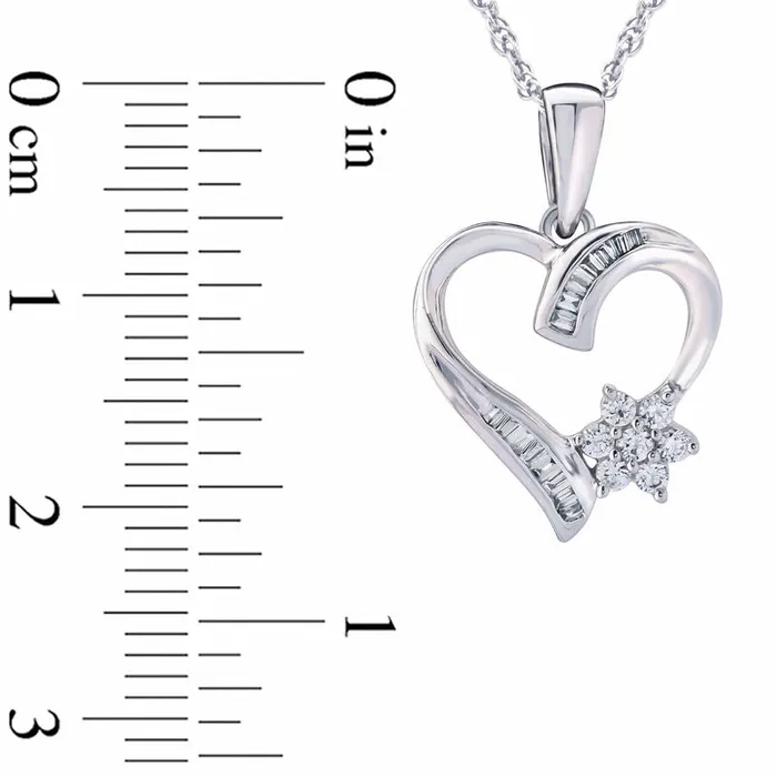 02 CT TW Natural Diamond Baguette and Round Heart Pendant in 10K White Gold Goldia Necklaces 02 CT TW Natural Diamond Baguette and Round Heart Pendant in 10K White Gold Goldia Necklaces