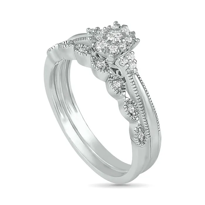 025 CT TW Natural Diamond Antique VintageStyle Scallop Shank Bridal Engagement Ring Set in Sterling Silver Goldia Rings 025 CT TW Natural Diamond Antique VintageStyle Scallop Shank Bridal Engagement Ring Set in Sterling Silver Goldia Rings
