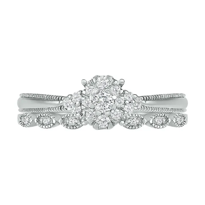 025 CT TW Natural Diamond Antique VintageStyle Scallop Shank Bridal Engagement Ring Set in Sterling Silver Goldia Rings 025 CT TW Natural Diamond Antique VintageStyle Scallop Shank Bridal Engagement Ring Set in Sterling Silver Goldia Rings
