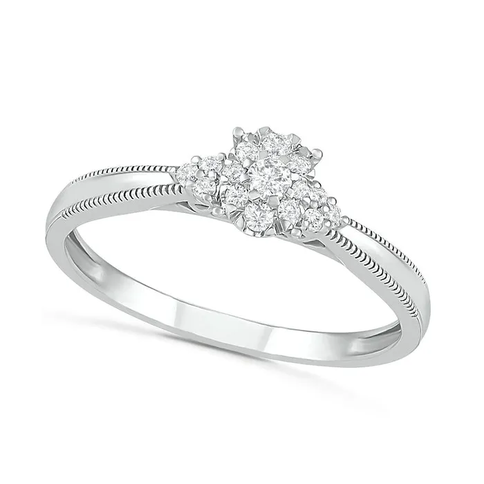 025 CT TW Natural Diamond Antique VintageStyle Scallop Shank Bridal Engagement Ring Set in Sterling Silver Goldia Rings 025 CT TW Natural Diamond Antique VintageStyle Scallop Shank Bridal Engagement Ring Set in Sterling Silver Goldia Rings