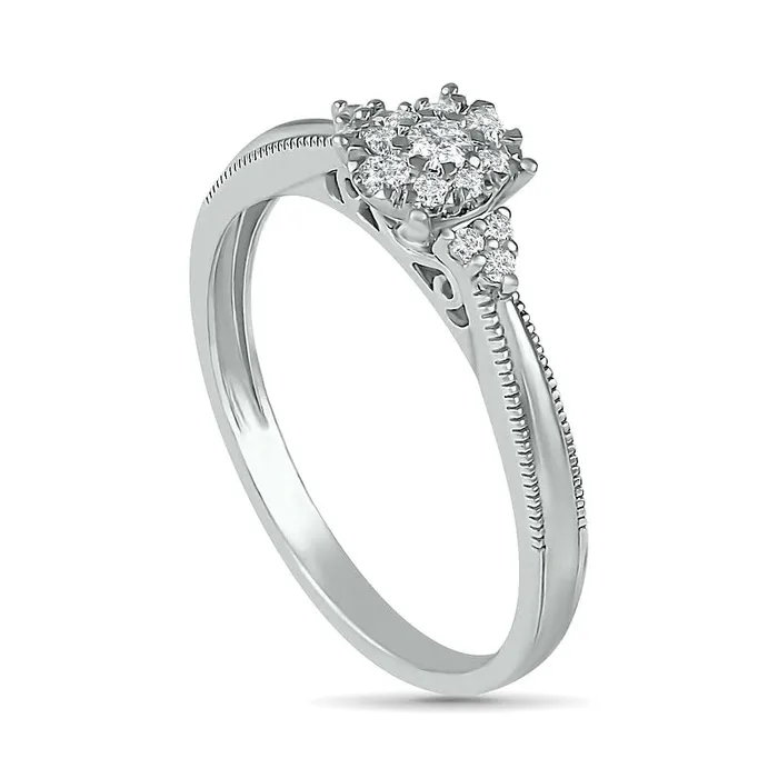 025 CT TW Natural Diamond Antique VintageStyle Scallop Shank Bridal Engagement Ring Set in Sterling Silver Goldia Rings 025 CT TW Natural Diamond Antique VintageStyle Scallop Shank Bridal Engagement Ring Set in Sterling Silver Goldia Rings