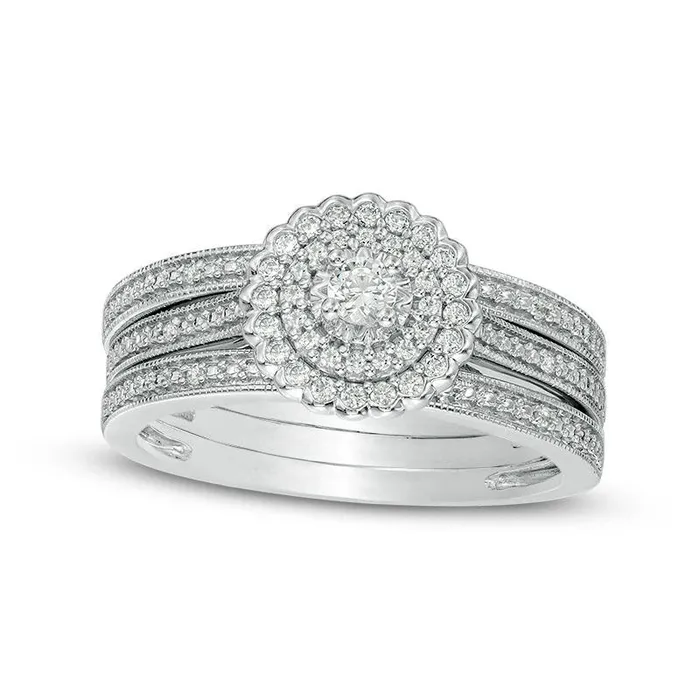 025 CT TW Natural Diamond Double Frame Antique VintageStyle Three Piece Bridal Engagement Ring Set in Sterling Silver Goldia Rings 025 CT TW Natural Diamond Double Frame Antique VintageStyle Three Piece Bridal Engagement Ring Set in Sterling Silver Goldia Rings