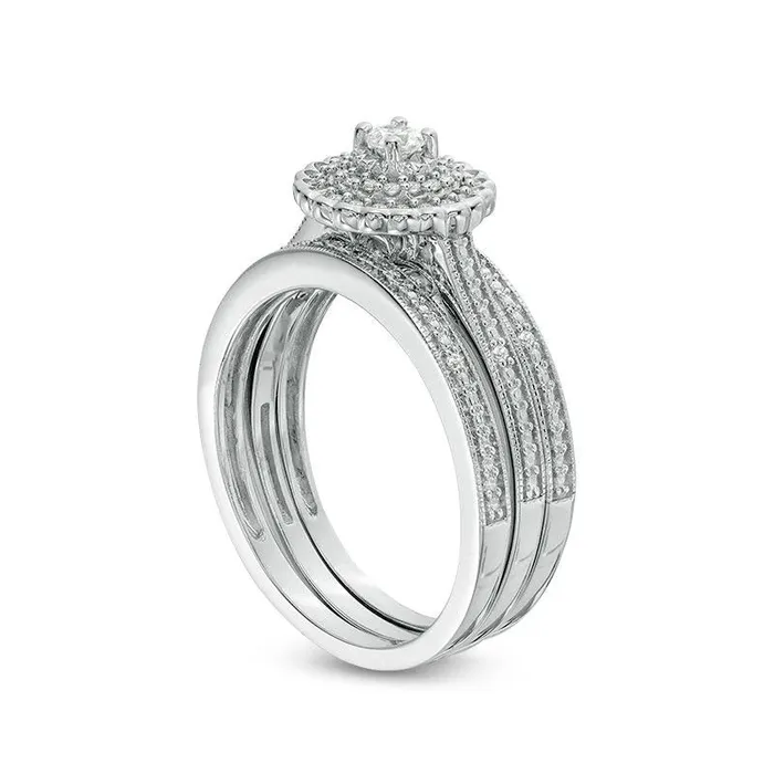 025 CT TW Natural Diamond Double Frame Antique VintageStyle Three Piece Bridal Engagement Ring Set in Sterling Silver Goldia Rings 025 CT TW Natural Diamond Double Frame Antique VintageStyle Three Piece Bridal Engagement Ring Set in Sterling Silver Goldia Rings