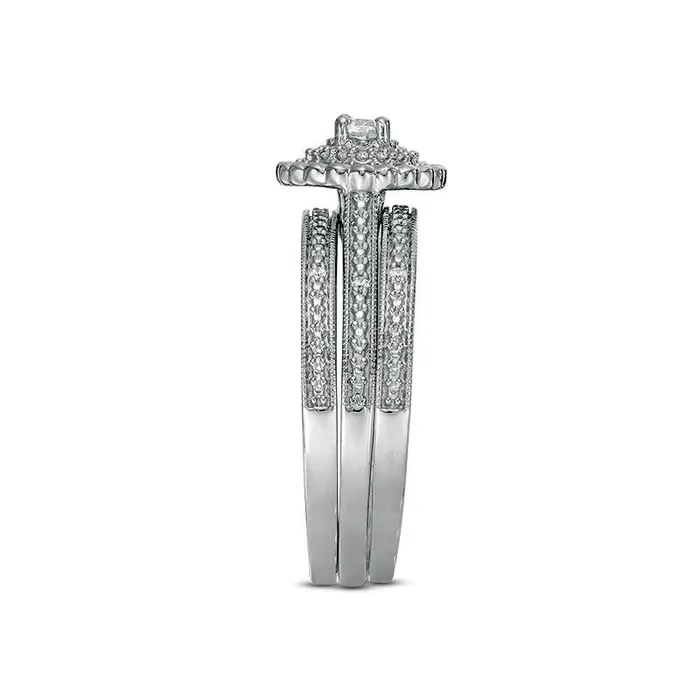 025 CT TW Natural Diamond Double Frame Antique VintageStyle Three Piece Bridal Engagement Ring Set in Sterling Silver Goldia Rings 025 CT TW Natural Diamond Double Frame Antique VintageStyle Three Piece Bridal Engagement Ring Set in Sterling Silver Goldia Rings