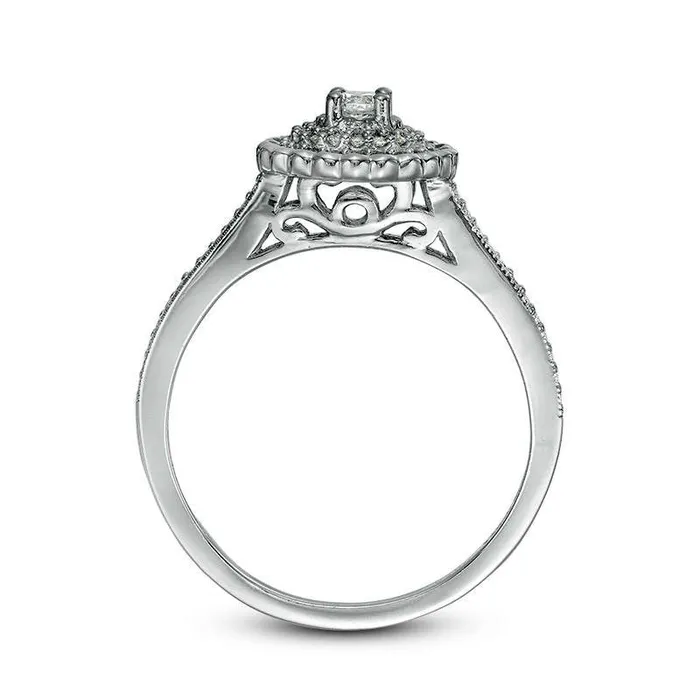 025 CT TW Natural Diamond Double Frame Antique VintageStyle Three Piece Bridal Engagement Ring Set in Sterling Silver Goldia Rings 025 CT TW Natural Diamond Double Frame Antique VintageStyle Three Piece Bridal Engagement Ring Set in Sterling Silver Goldia Rings