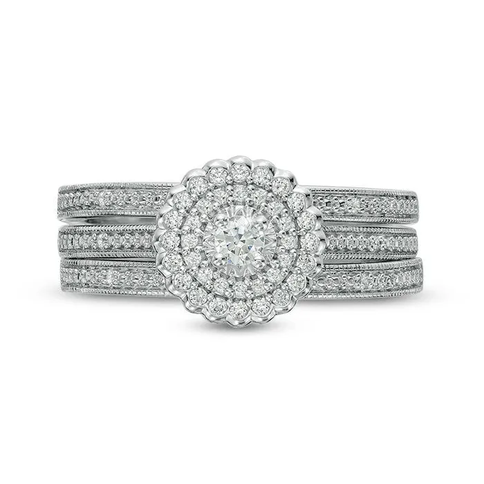 025 CT TW Natural Diamond Double Frame Antique VintageStyle Three Piece Bridal Engagement Ring Set in Sterling Silver Goldia Rings 025 CT TW Natural Diamond Double Frame Antique VintageStyle Three Piece Bridal Engagement Ring Set in Sterling Silver Goldia Rings