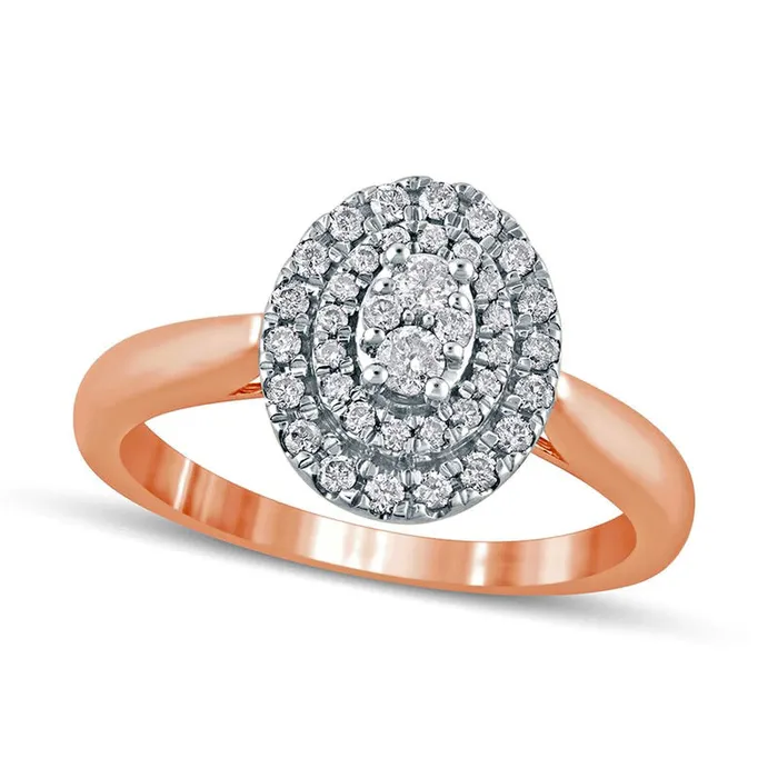 033 CT TW Composite Oval Natural Diamond Double Frame Engagement Ring in Solid 14K Rose Gold Goldia Rings