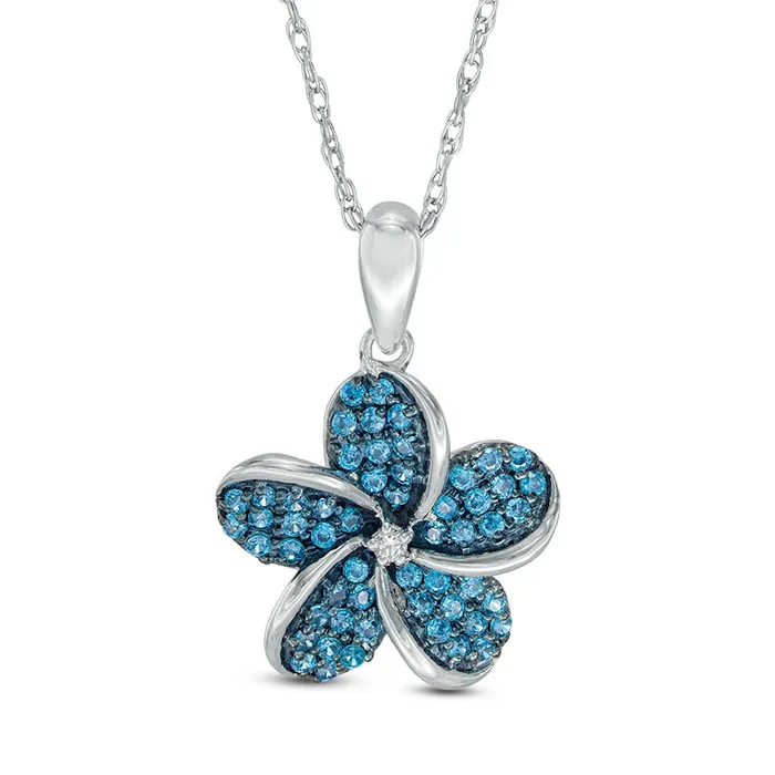 033 CT TW Enhanced Blue and White Natural Diamond Pinwheel Flower Swirl Pendant in Sterling Silver Goldia Necklaces 033 CT TW Enhanced Blue and White Natural Diamond Pinwheel Flower Swirl Pendant in Sterling Silver Goldia Necklaces