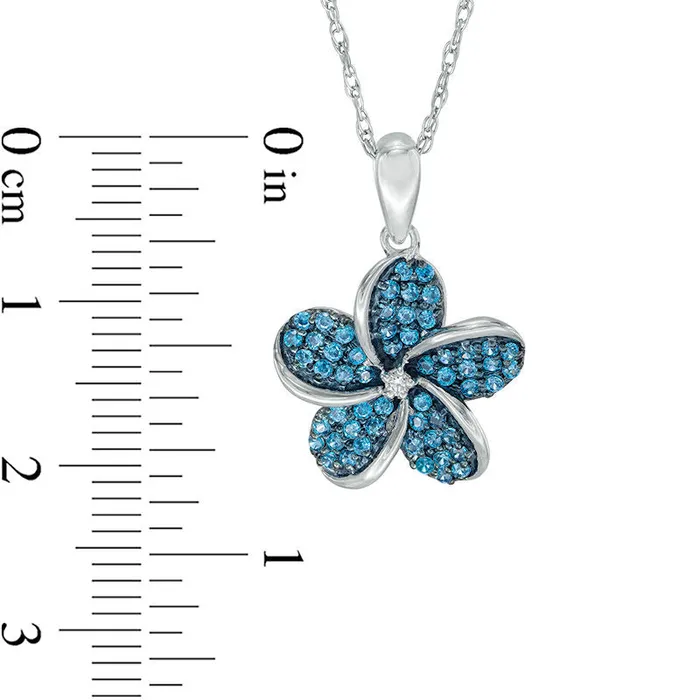 033 CT TW Enhanced Blue and White Natural Diamond Pinwheel Flower Swirl Pendant in Sterling Silver Goldia Necklaces