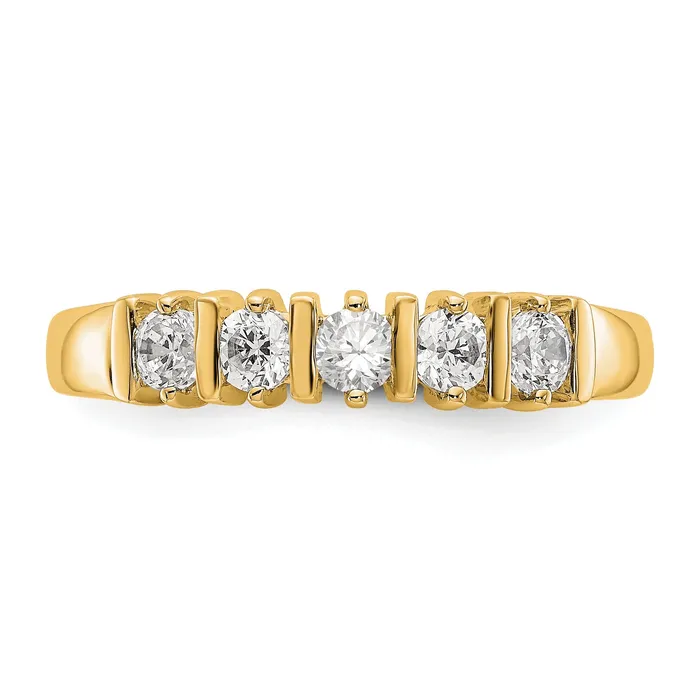 047ct CZ Solid Real 14K Yellow Gold 5Stone Wedding Band Ring Goldia Rings