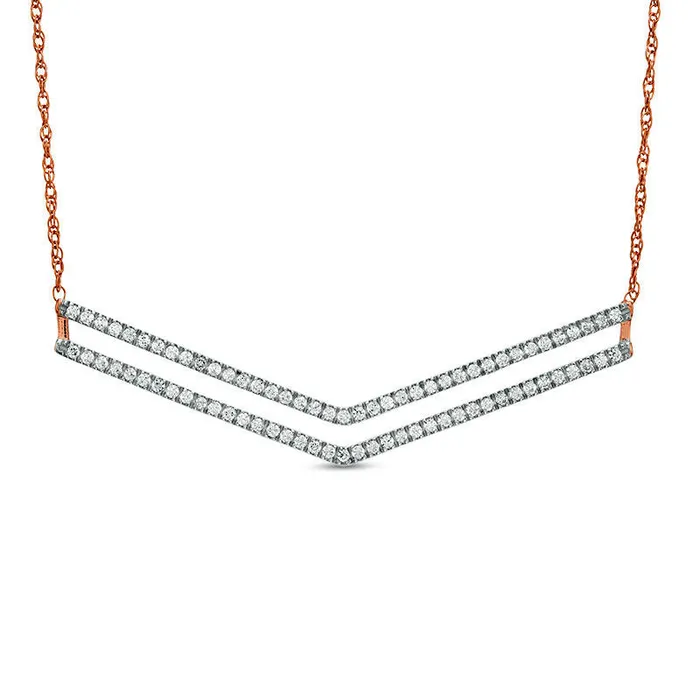 05 CT TW Natural Diamond Double Chevron Bar Necklace in 10K Rose Gold Goldia Necklaces 05 CT TW Natural Diamond Double Chevron Bar Necklace in 10K Rose Gold Goldia Necklaces