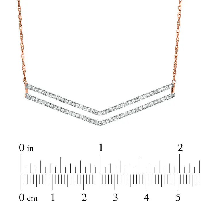 05 CT TW Natural Diamond Double Chevron Bar Necklace in 10K Rose Gold Goldia Necklaces