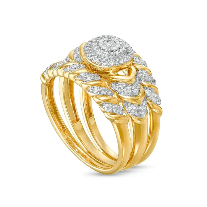 050 CT TW Natural Diamond Double Frame Spiral Three Piece Bridal Engagement Ring Set in Solid 10K Yellow Gold JI3 Goldia Rings 050 CT TW Natural Diamond Double Frame Spiral Three Piece Bridal Engagement Ring Set in Solid 10K Yellow Gold JI3 Goldia Rings