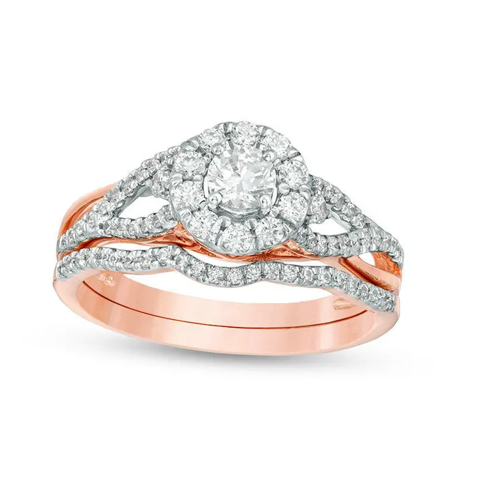 075 CT TW Natural Diamond Frame Loop Sides Bridal Engagement Ring Set in Solid 10K Rose Gold Goldia Rings 075 CT TW Natural Diamond Frame Loop Sides Bridal Engagement Ring Set in Solid 10K Rose Gold Goldia Rings