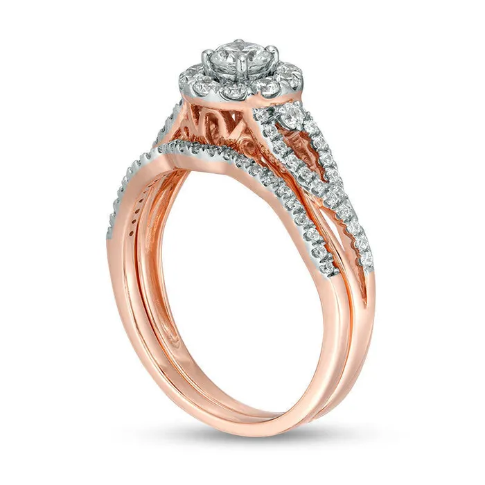 075 CT TW Natural Diamond Frame Loop Sides Bridal Engagement Ring Set in Solid 10K Rose Gold Goldia Rings 075 CT TW Natural Diamond Frame Loop Sides Bridal Engagement Ring Set in Solid 10K Rose Gold Goldia Rings