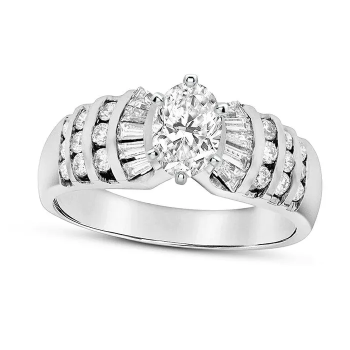 088 CT TW Oval Natural Diamond MultiRow Engagement Ring in Solid 14K White Gold JSI2 Goldia Rings