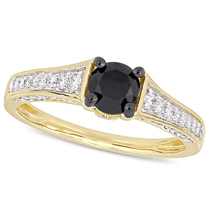 10 CT TW Enhanced Black and White Natural Diamond Tapered Shank Engagement Ring in Solid 14K Gold Goldia Rings 10 CT TW Enhanced Black and White Natural Diamond Tapered Shank Engagement Ring in Solid 14K Gold Goldia Rings