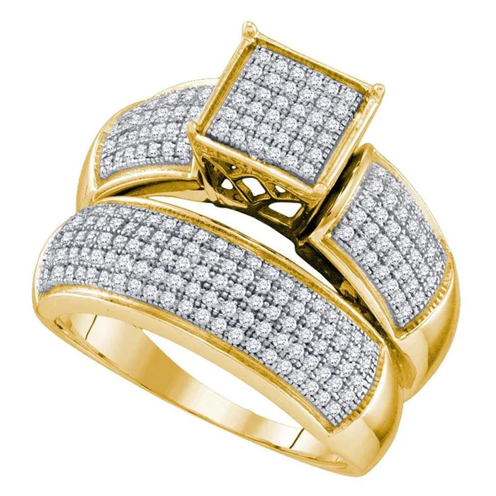 10k Yellow Gold Diamond Cluster Bridal Wedding Ring Set 58 Cttw gndatlanta Rings 10k Yellow Gold Diamond Cluster Bridal Wedding Ring Set 58 Cttw gndatlanta Rings