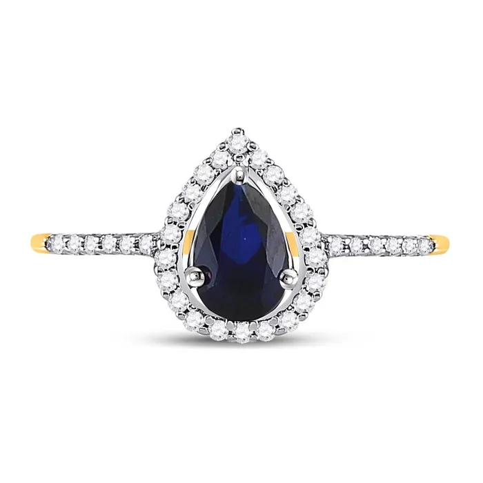 10k Yellow Gold Pear Created Blue Sapphire Teardrop Ring 1 Cttw gndatlanta Rings 10k Yellow Gold Pear Created Blue Sapphire Teardrop Ring 1 Cttw gndatlanta Rings