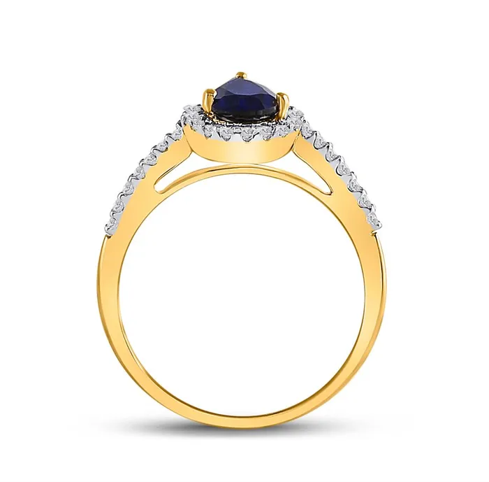 10k Yellow Gold Pear Created Blue Sapphire Teardrop Ring 1 Cttw gndatlanta Rings