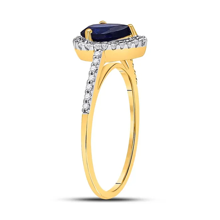10k Yellow Gold Pear Created Blue Sapphire Teardrop Ring 1 Cttw gndatlanta Rings
