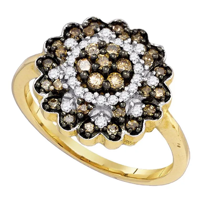 10k Yellow Gold Round Brown Diamond Flower Cluster Ring 58 Cttw gndatlanta Rings 10k Yellow Gold Round Brown Diamond Flower Cluster Ring 58 Cttw gndatlanta Rings