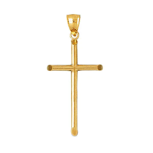 14K Gold 32MM Beveled Cross Pendant Goldia Necklaces