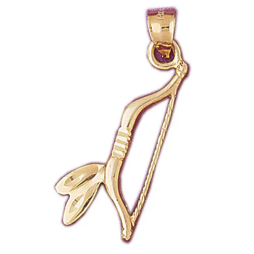 14K Gold Native Indian Bow with Feather Pendant Goldia Necklaces