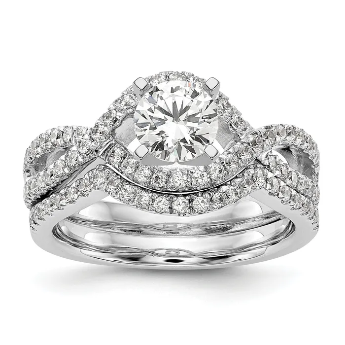 14k White Gold 12 Ct Lab Grown Diamond VSSI G Criss Cross Peg Set Engagement Ring Goldia Rings