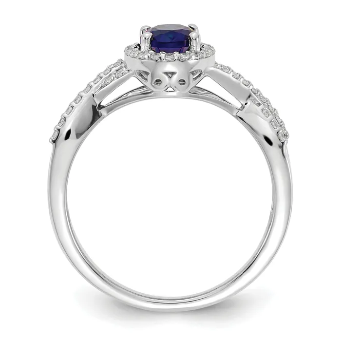 14k White Gold 15 Ct Lab Grown Diamond VSSI G and Lab Created Blue Sapphire Oval Halo Ring Goldia Rings