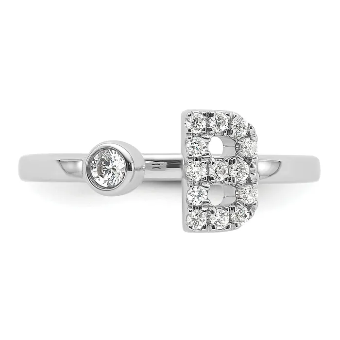 14k White Gold 15 Ct Lab Grown Diamond VSSI G Initial B Adjustable Ring Goldia Rings