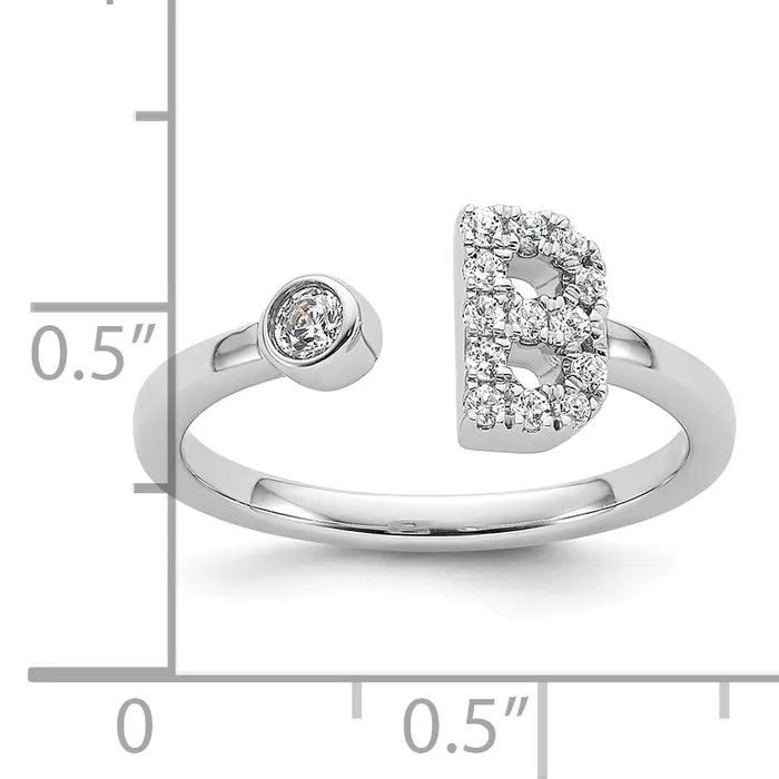 14k White Gold 15 Ct Lab Grown Diamond VSSI G Initial B Adjustable Ring Goldia Rings