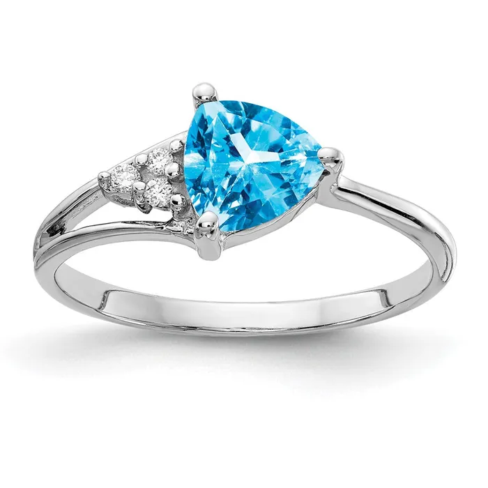 14k White Gold 6mm Blue Topaz VS Diamond ring Goldia Rings