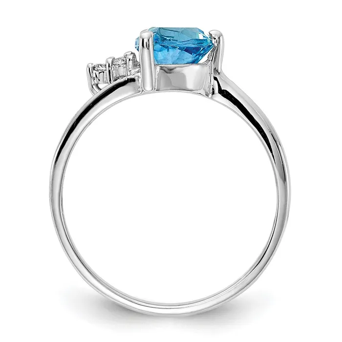 14k White Gold 6mm Blue Topaz VS Diamond ring Goldia Rings