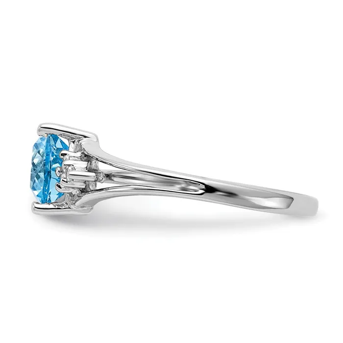 14k White Gold 6mm Blue Topaz VS Diamond ring Goldia Rings