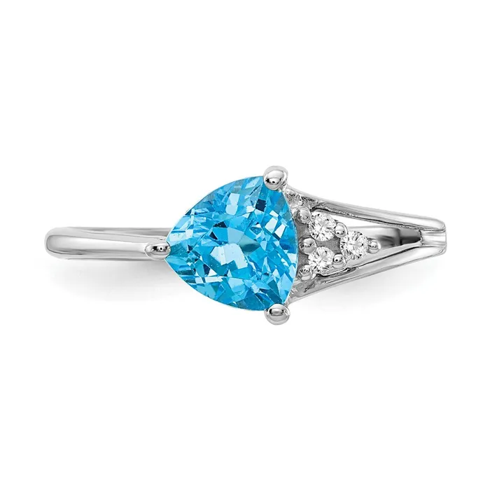 14k White Gold 6mm Blue Topaz VS Diamond ring Goldia Rings
