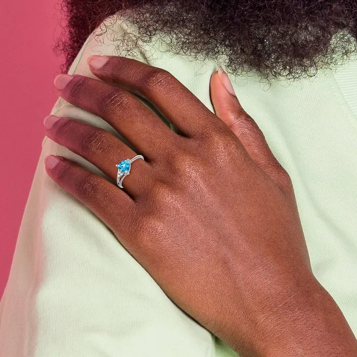 14k White Gold 6mm Blue Topaz VS Diamond ring Goldia Rings