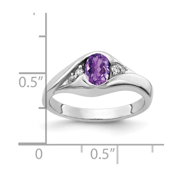 14k White Gold 6x4mm Oval Amethyst AAA Real Diamond ring goldiaca Rings