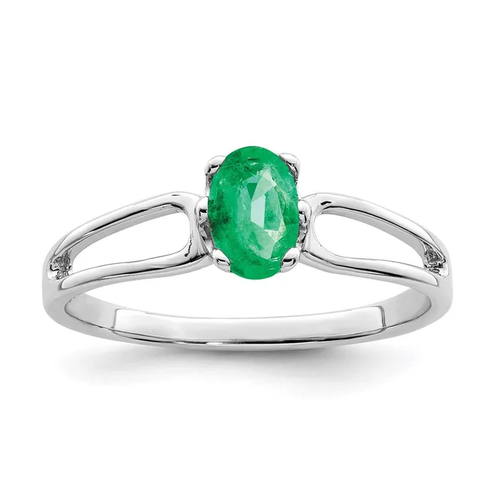 14k White Gold 6x4mm Oval Emerald ring Goldia Rings