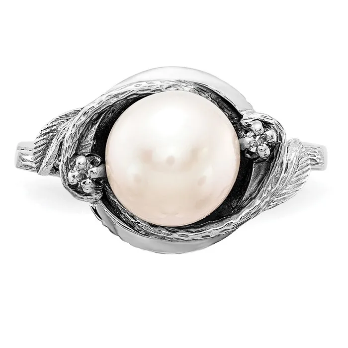 14k White Gold 75mm FW Cultured Pearl A Real Diamond ring Goldiacom Rings