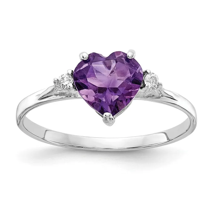 14k White Gold 7mm Heart Amethyst AA Real Diamond ring Goldiacom Rings