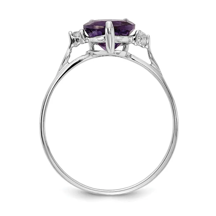14k White Gold 7mm Heart Amethyst AA Real Diamond ring Goldiacom Rings