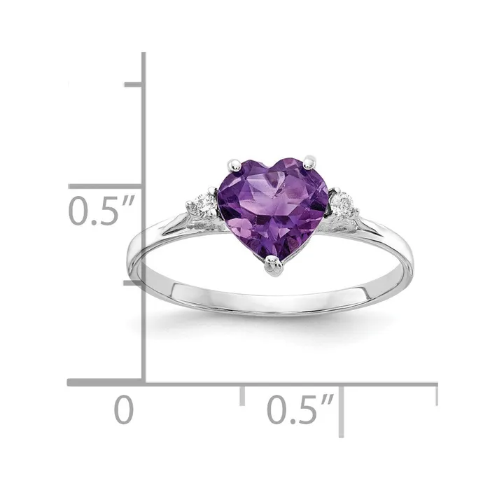 14k White Gold 7mm Heart Amethyst AA Real Diamond ring Goldiacom Rings