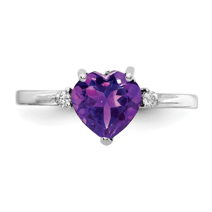 14k White Gold 7mm Heart Amethyst AA Real Diamond ring Goldiacom Rings