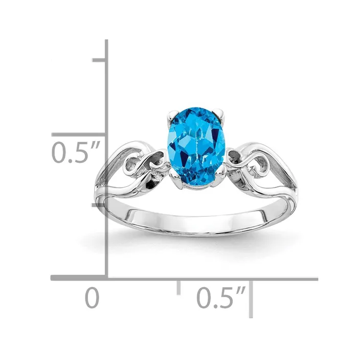 14k White Gold 8x6mm Oval Blue Topaz Checker ring Goldia Rings