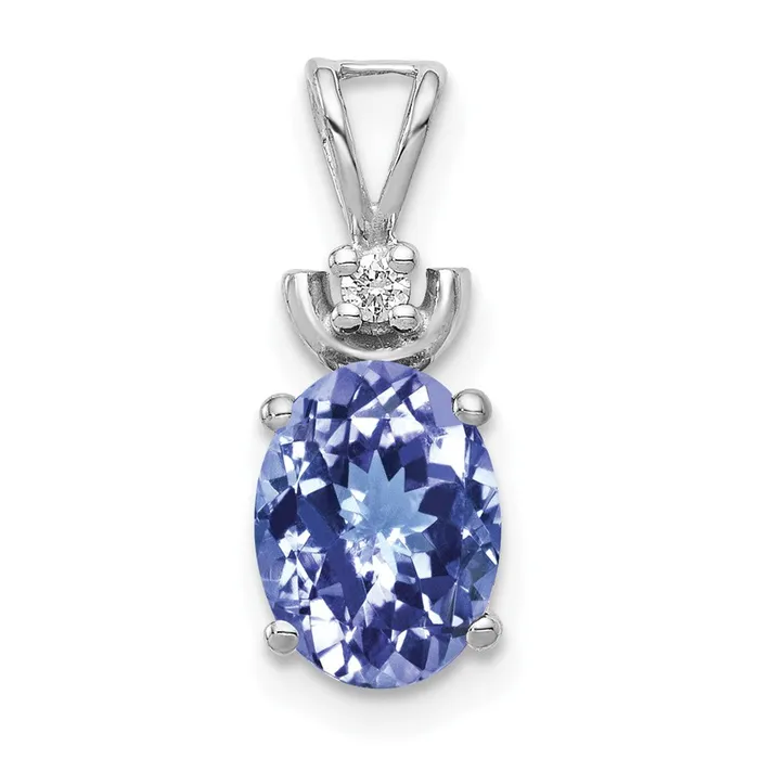 14k White Gold 8x6mm Oval Tanzanite AAA Diamond Pendant Goldia Necklaces