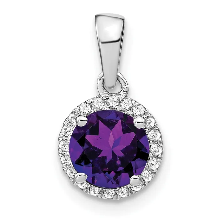 14k White Gold Amethyst and Real Diamond Halo Pendant Goldia Necklaces