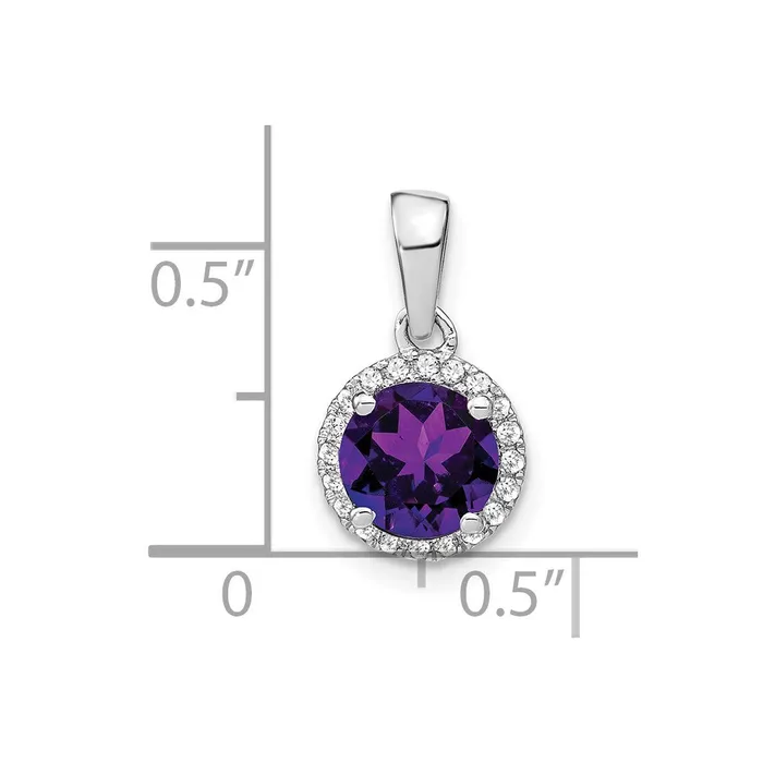 14k White Gold Amethyst and Real Diamond Halo Pendant Goldia Necklaces