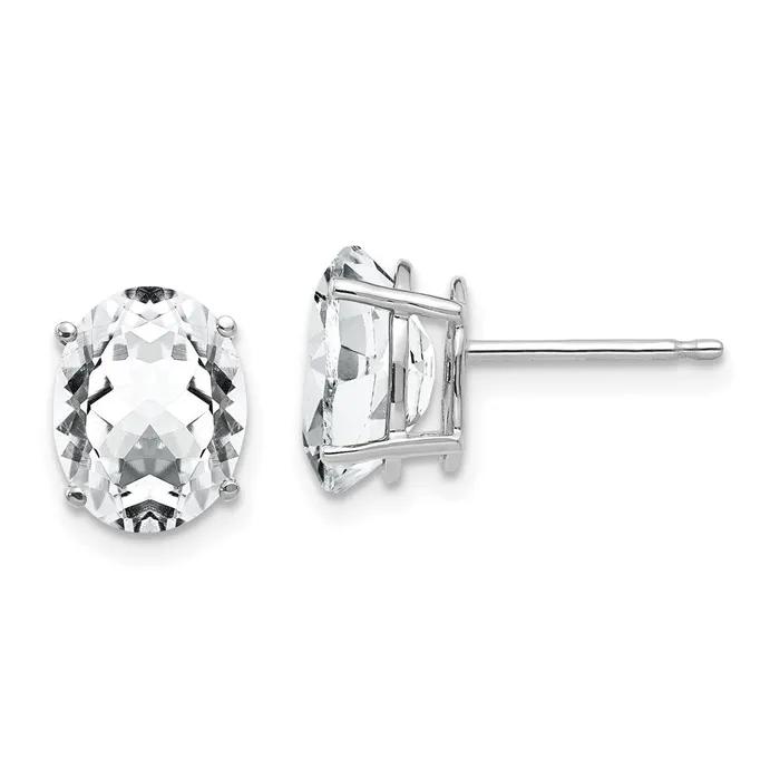 14k White Gold Cubic Zirconia Oval Stud Earrings Goldia Earrings